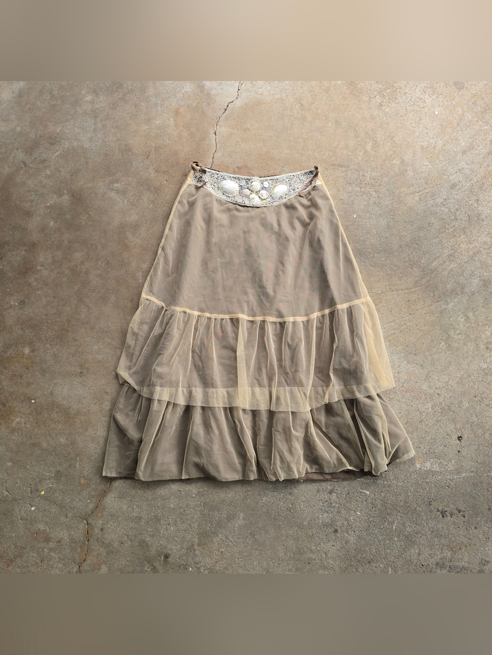 VTG Y2K Boho Fairy Whimisical Shell Skirt Mermaid Tiered Beaded Sz 8 Festival